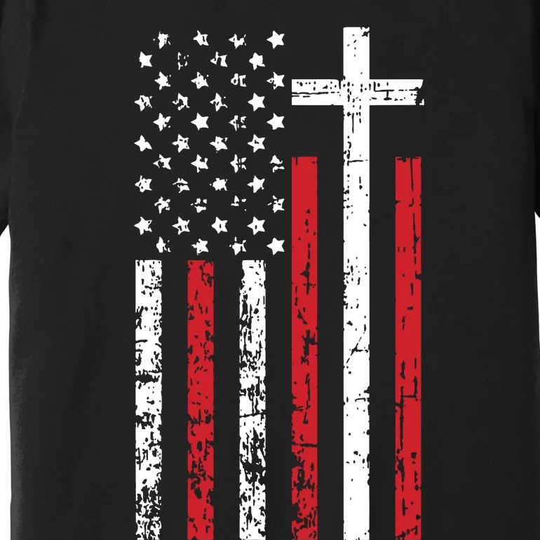 American Flag Cross Christmas Patriotic Religious Christian Premium T-Shirt