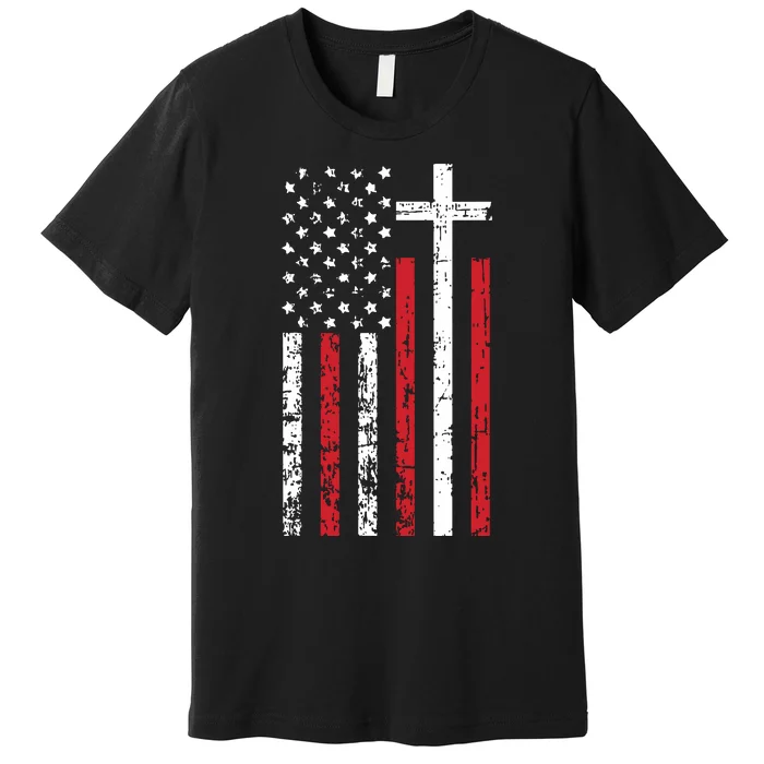 American Flag Cross Christmas Patriotic Religious Christian Premium T-Shirt