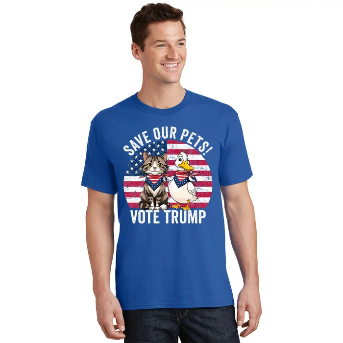 American Flag Cat & Duck Save Our Pets Vote For Trump 2024 T-Shirt