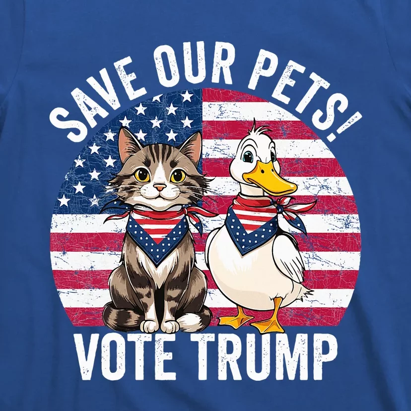 American Flag Cat & Duck Save Our Pets Vote For Trump 2024 T-Shirt