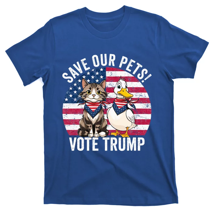 American Flag Cat & Duck Save Our Pets Vote For Trump 2024 T-Shirt