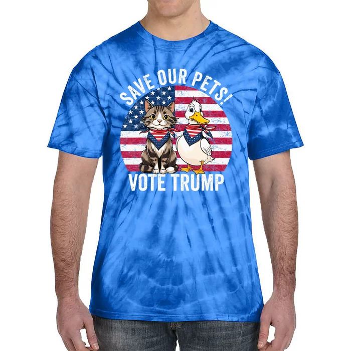 American Flag Cat & Duck Save Our Pets Vote For Trump 2024 Tie-Dye T-Shirt