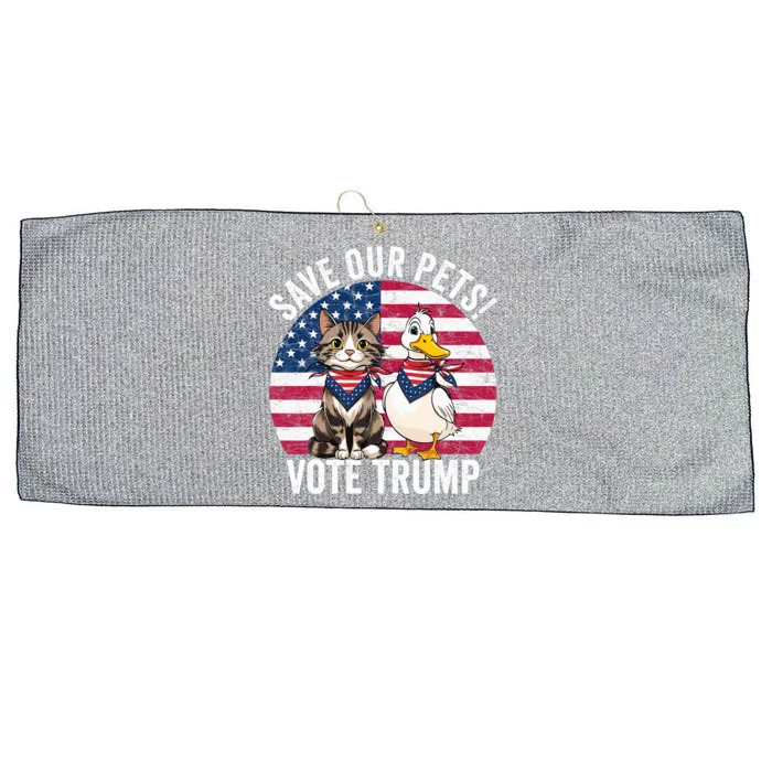 American Flag Cat & Duck Save Our Pets Vote For Trump 2024 Large Microfiber Waffle Golf Towel