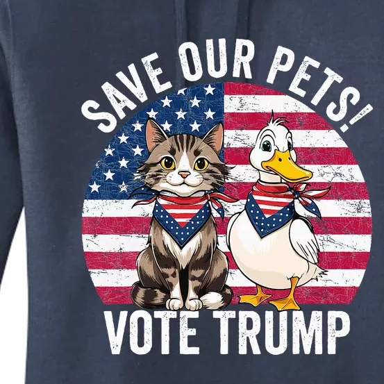 American Flag Cat & Duck Save Our Pets Vote For Trump 2024 Women's Pullover Hoodie