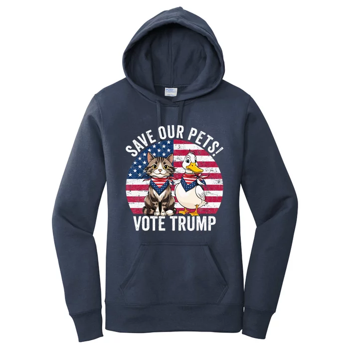 American Flag Cat & Duck Save Our Pets Vote For Trump 2024 Women's Pullover Hoodie