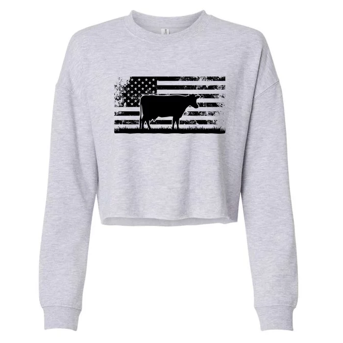 American Flag Cute Gift Holstein Cow Rancher For Cattle Farmer Meaningful Gift Cropped Pullover Crew