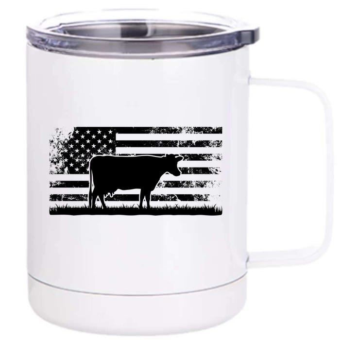 American Flag Cute Gift Holstein Cow Rancher For Cattle Farmer Meaningful Gift Front & Back 12oz Stainless Steel Tumbler Cup