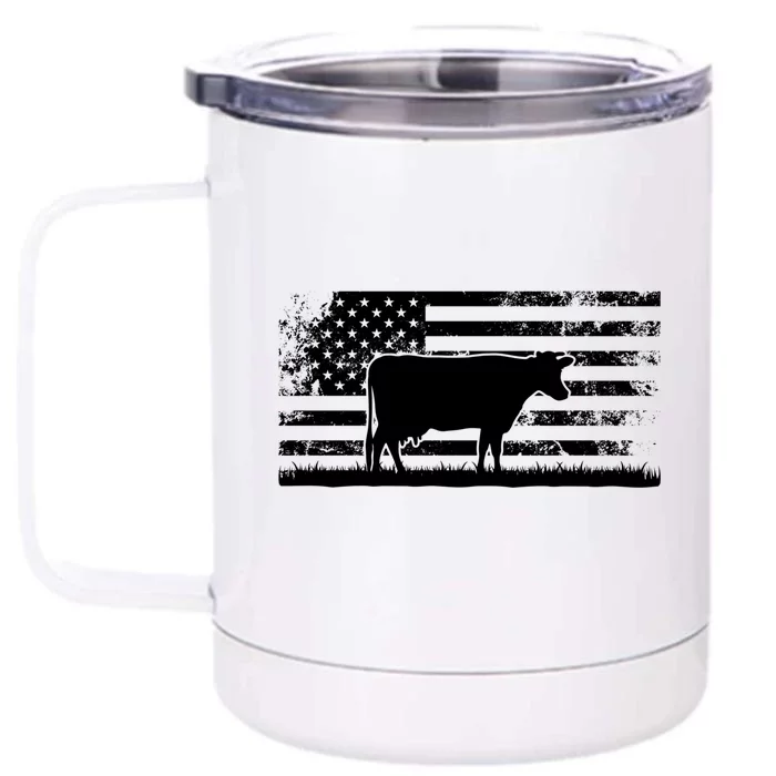 American Flag Cute Gift Holstein Cow Rancher For Cattle Farmer Meaningful Gift Front & Back 12oz Stainless Steel Tumbler Cup