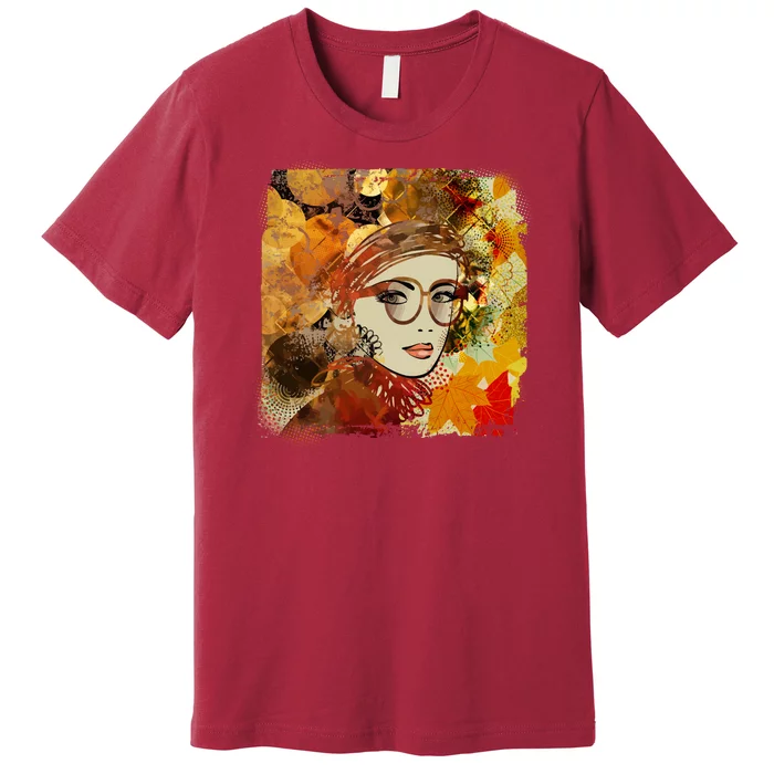 Autumn Fall Colors Glasses Woman Premium T-Shirt