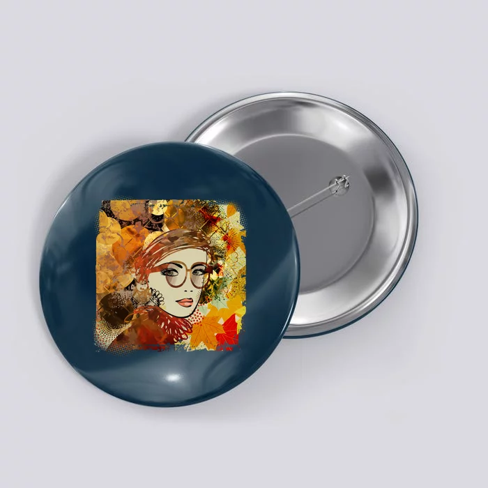 Autumn Fall Colors Glasses Woman Button