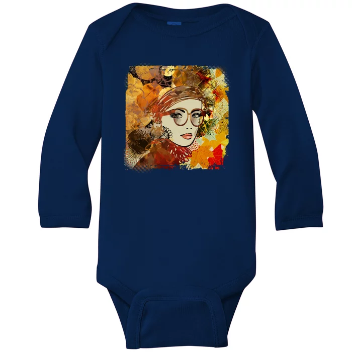 Autumn Fall Colors Glasses Woman Baby Long Sleeve Bodysuit