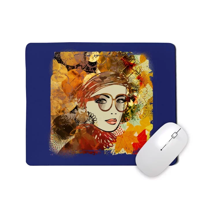 Autumn Fall Colors Glasses Woman Mousepad