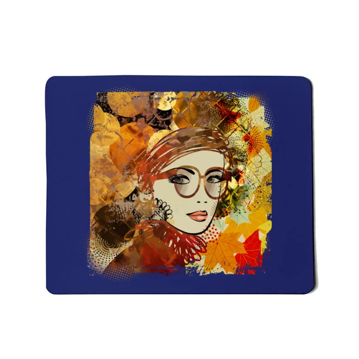 Autumn Fall Colors Glasses Woman Mousepad