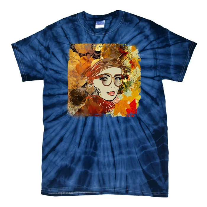 Autumn Fall Colors Glasses Woman Tie-Dye T-Shirt