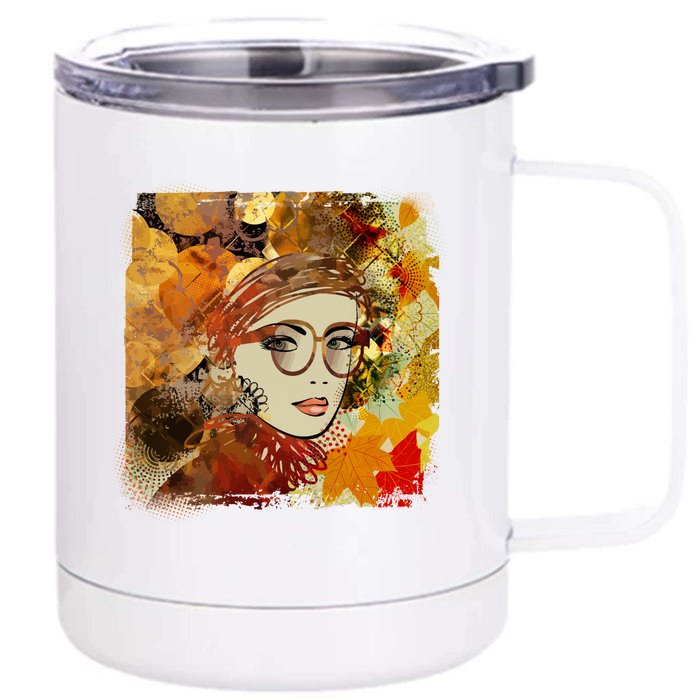 Autumn Fall Colors Glasses Woman Front & Back 12oz Stainless Steel Tumbler Cup