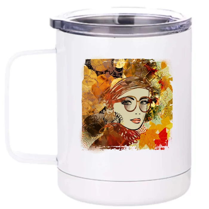 Autumn Fall Colors Glasses Woman Front & Back 12oz Stainless Steel Tumbler Cup