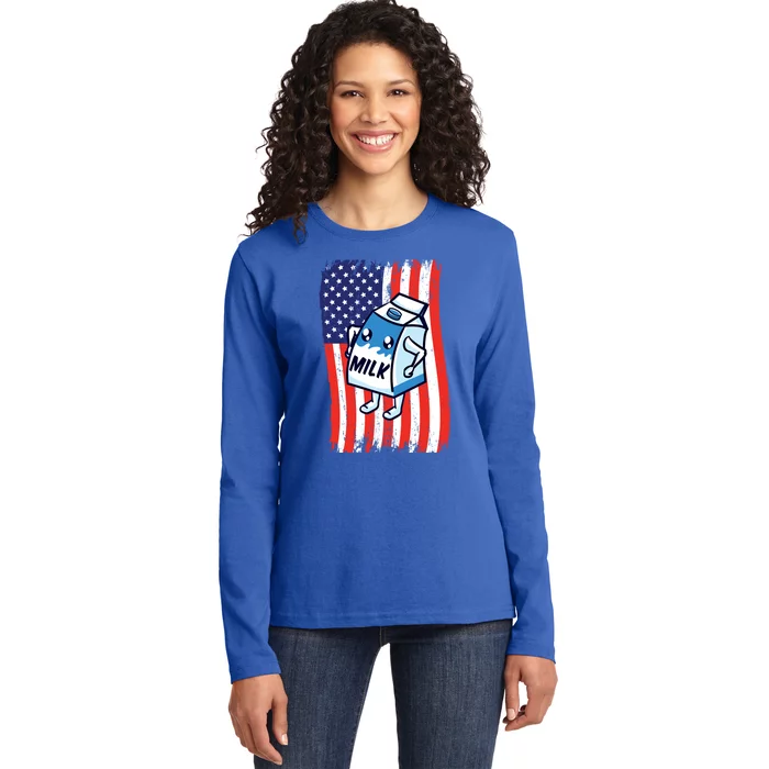 American Flag Cow Milk Carton Great Gift Ladies Long Sleeve Shirt