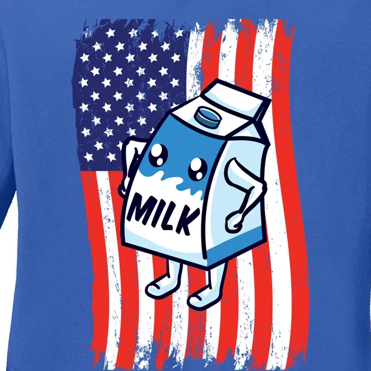 American Flag Cow Milk Carton Great Gift Ladies Long Sleeve Shirt