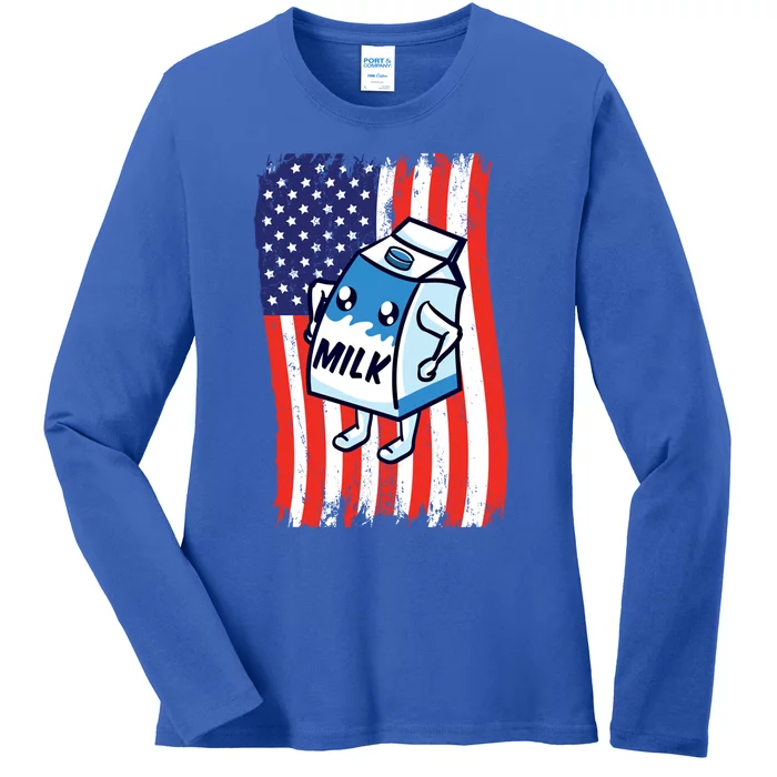 American Flag Cow Milk Carton Great Gift Ladies Long Sleeve Shirt