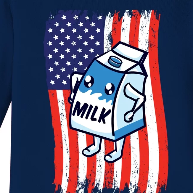 American Flag Cow Milk Carton Great Gift Baby Long Sleeve Bodysuit