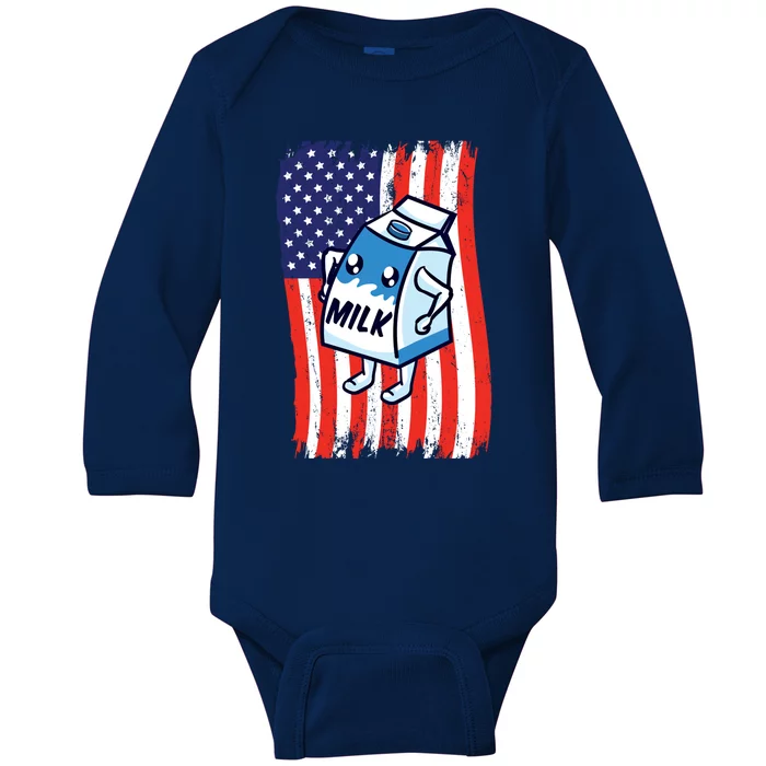 American Flag Cow Milk Carton Great Gift Baby Long Sleeve Bodysuit