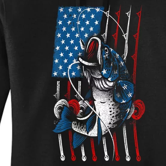 American Flag Cool Fishing Usa Fish Lover Gift Women's Pullover Hoodie