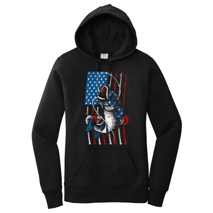 American Flag Cool Fishing Usa Fish Lover Gift Women's Pullover Hoodie