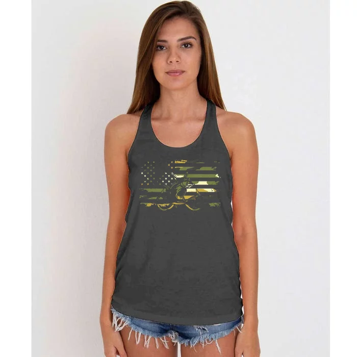 American Flag Camouflage Fishing Women's Knotted Racerback Tank