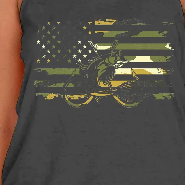 American Flag Camouflage Fishing Women's Knotted Racerback Tank