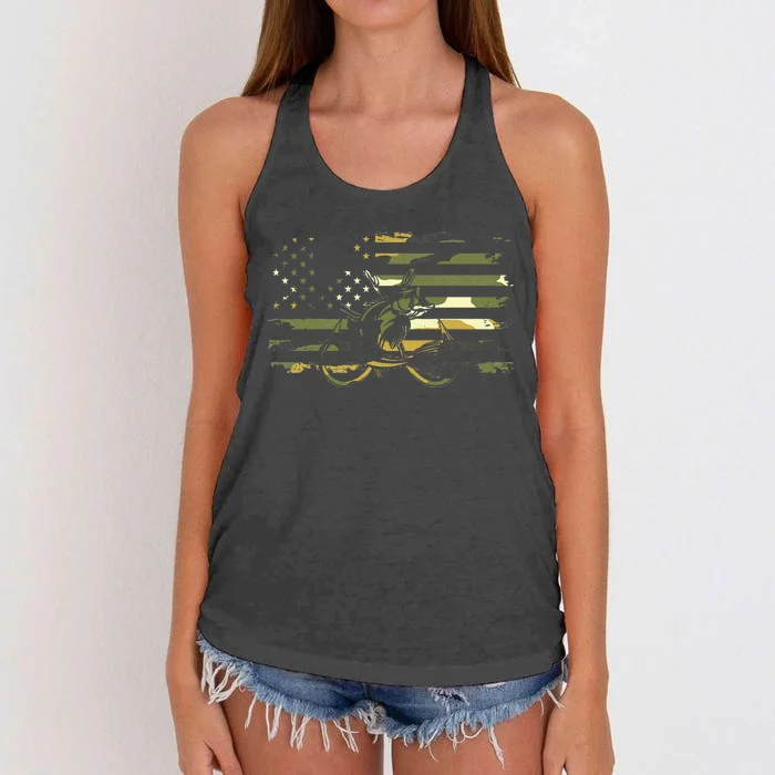 American Flag Camouflage Fishing Women's Knotted Racerback Tank