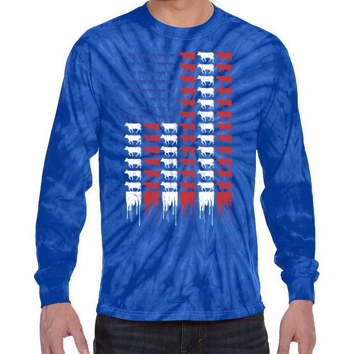 American Flag Cow Flag Farm Love Cows Gift Tie-Dye Long Sleeve Shirt