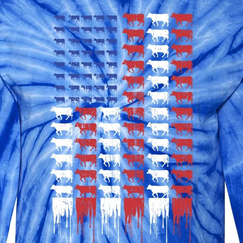 American Flag Cow Flag Farm Love Cows Gift Tie-Dye Long Sleeve Shirt