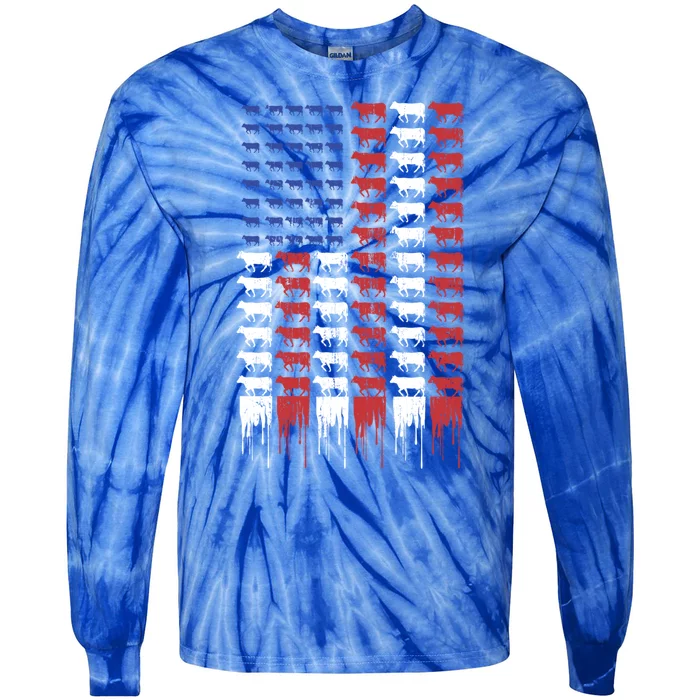 American Flag Cow Flag Farm Love Cows Gift Tie-Dye Long Sleeve Shirt