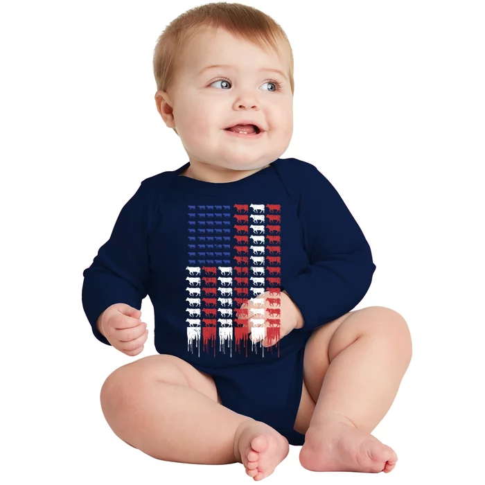 American Flag Cow Flag Farm Love Cows Gift Baby Long Sleeve Bodysuit