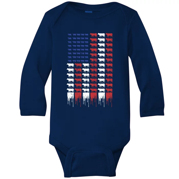 American Flag Cow Flag Farm Love Cows Gift Baby Long Sleeve Bodysuit