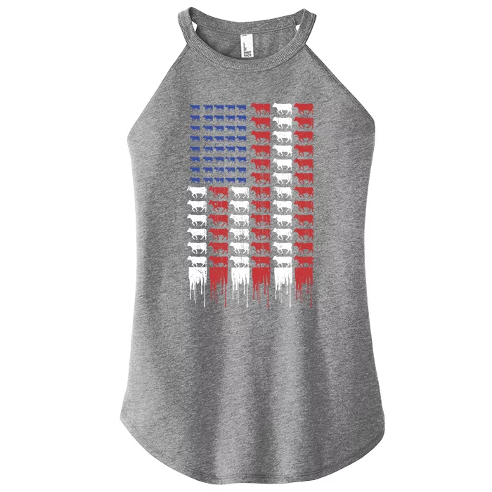 American Flag Cow Flag Farm Love Cows Gift Women’s Perfect Tri Rocker Tank