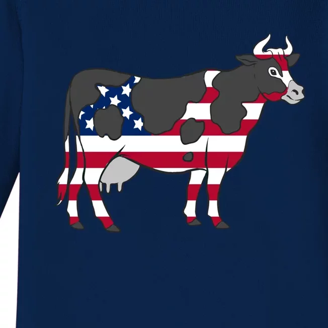 American Flag Cow Lovers Gift Baby Long Sleeve Bodysuit