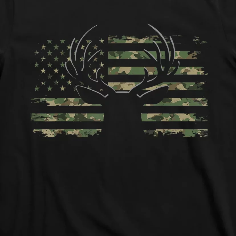 American Flag Camouflage Outdoor Antlers Deer T-Shirt