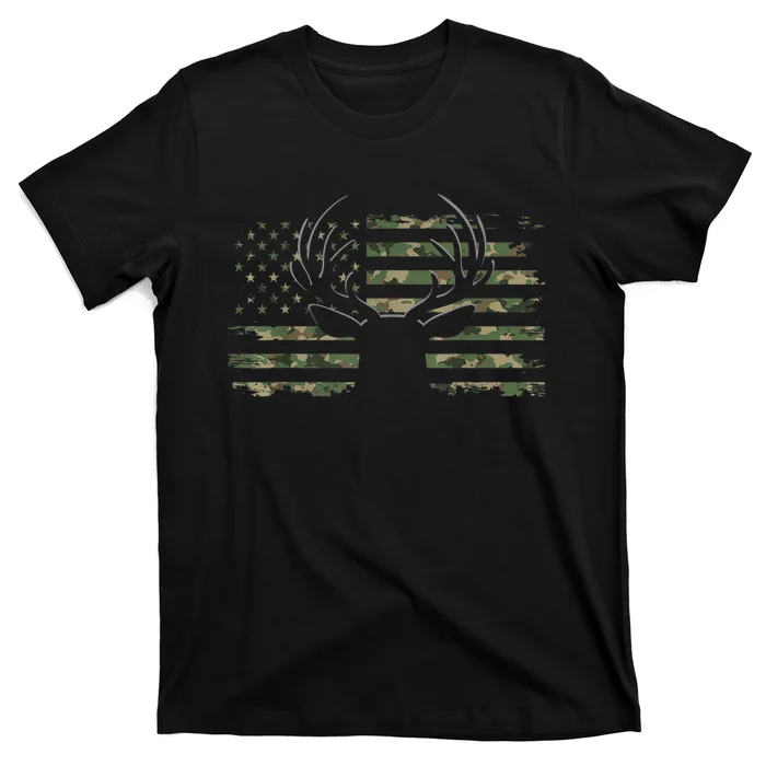 American Flag Camouflage Outdoor Antlers Deer T-Shirt