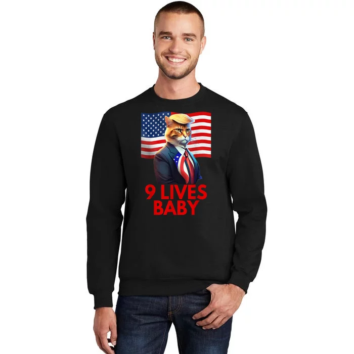 American Flag Cat In Suite With Trump Hair Nine Lives Baby Gift Sweatshirt