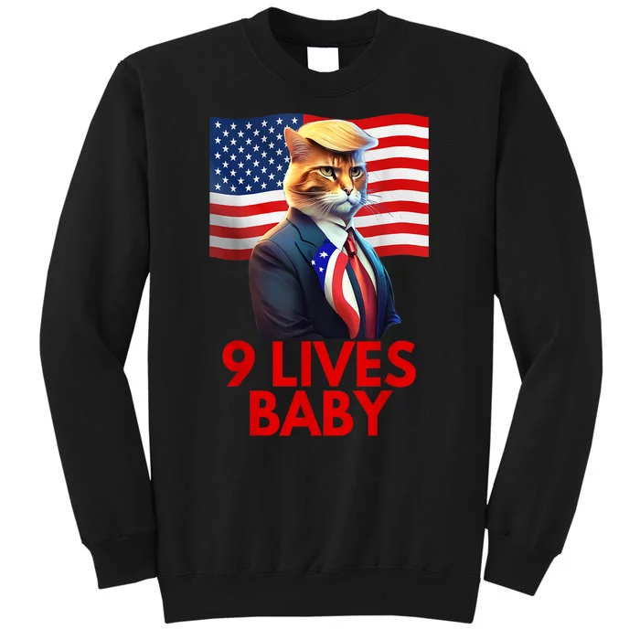 American Flag Cat In Suite With Trump Hair Nine Lives Baby Gift Sweatshirt