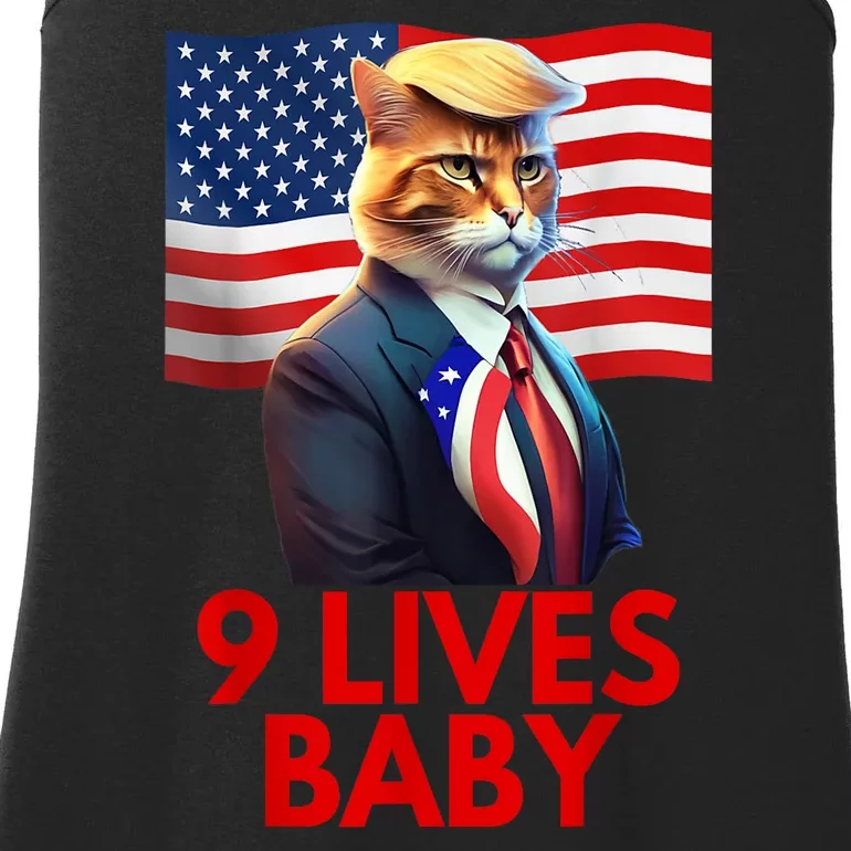 American Flag Cat In Suite With Trump Hair Nine Lives Baby Gift Ladies Essential Tank