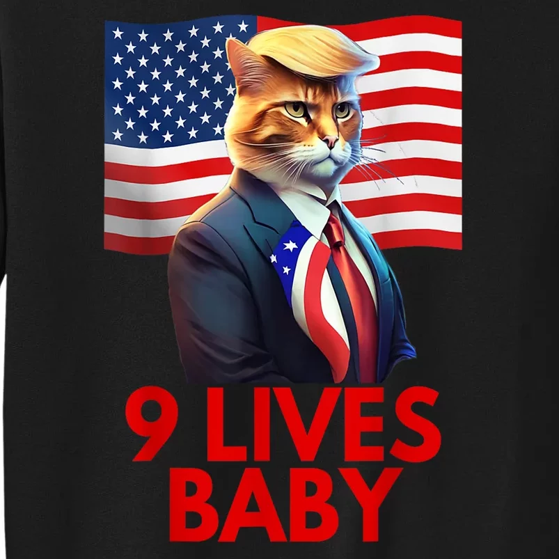 American Flag Cat In Suite With Trump Hair Nine Lives Baby Gift Tall Sweatshirt