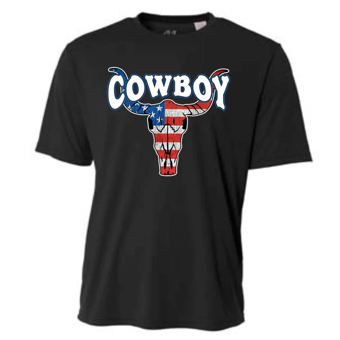 American Flag Cow Skull 4th Of July Rodeo Western Cow Great Gift Cooling Performance Crew T-Shirt