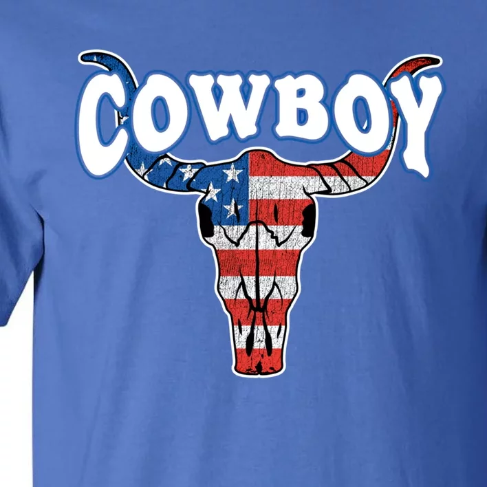 American Flag Cow Skull 4th Of July Rodeo Western Cow Great Gift Tall T-Shirt