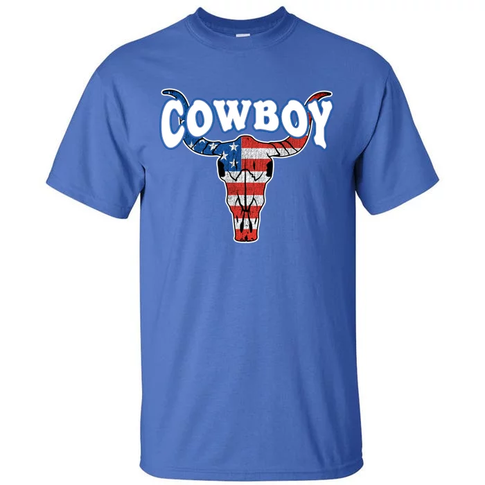 American Flag Cow Skull 4th Of July Rodeo Western Cow Great Gift Tall T-Shirt