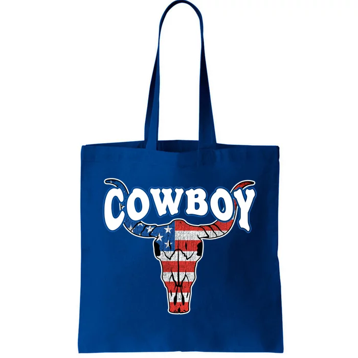 American Flag Cow Skull 4th Of July Rodeo Western Cow Great Gift Tote Bag