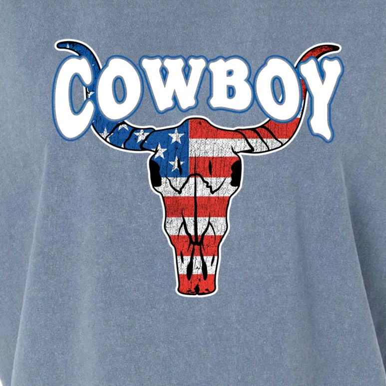 American Flag Cow Skull 4th Of July Rodeo Western Cow Great Gift Garment-Dyed Women's Muscle Tee