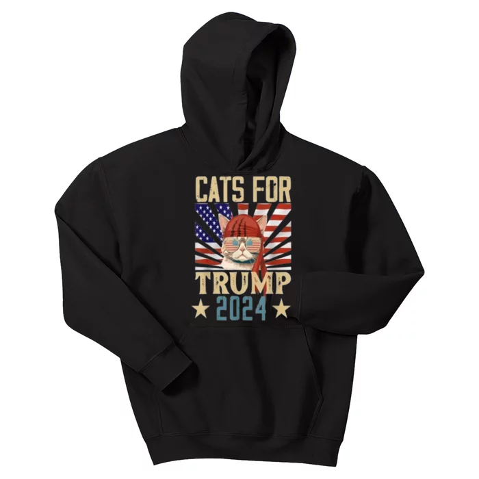 American Flag Cat For Trump 2024 Gifft Kids Hoodie