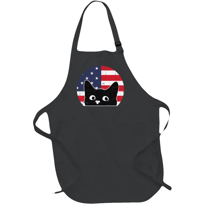 American Flag Cat 4th Of July Kitten Patriotic Pet Lover Full-Length Apron With Pocket